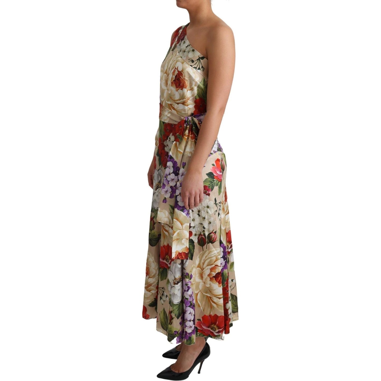 Dolce & Gabbana Elegant One-Shoulder Floral Silk Maxi Dress WOMAN DRESSES Dolce & Gabbana