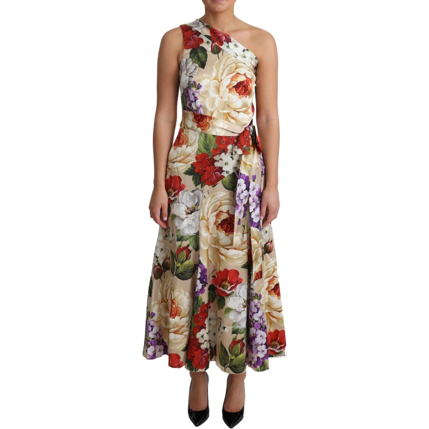 Dolce & Gabbana Elegant One-Shoulder Floral Silk Maxi Dress WOMAN DRESSES Dolce & Gabbana