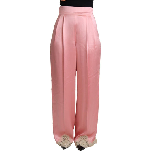 Silk Blend Satin Wide-Leg Pants in Pink