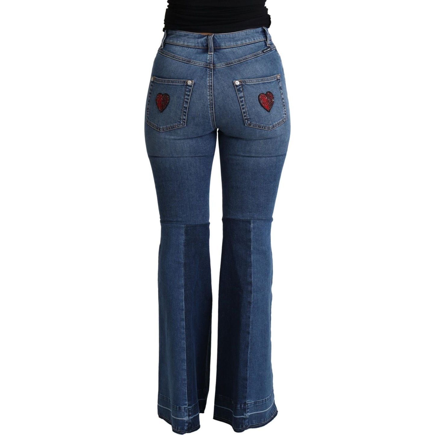 Dolce & Gabbana Blue Amore Patch Boot Cut Cotton Stretch Pant Dolce & Gabbana