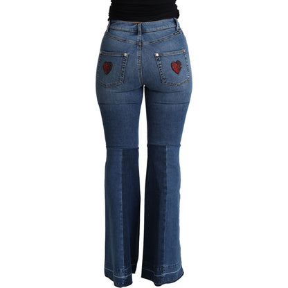 Dolce & Gabbana Blue Amore Patch Boot Cut Cotton Stretch Pant Dolce & Gabbana