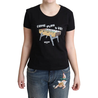 Moschino Black Cotton Come Play 4 Us Print Tops T-shirt Moschino
