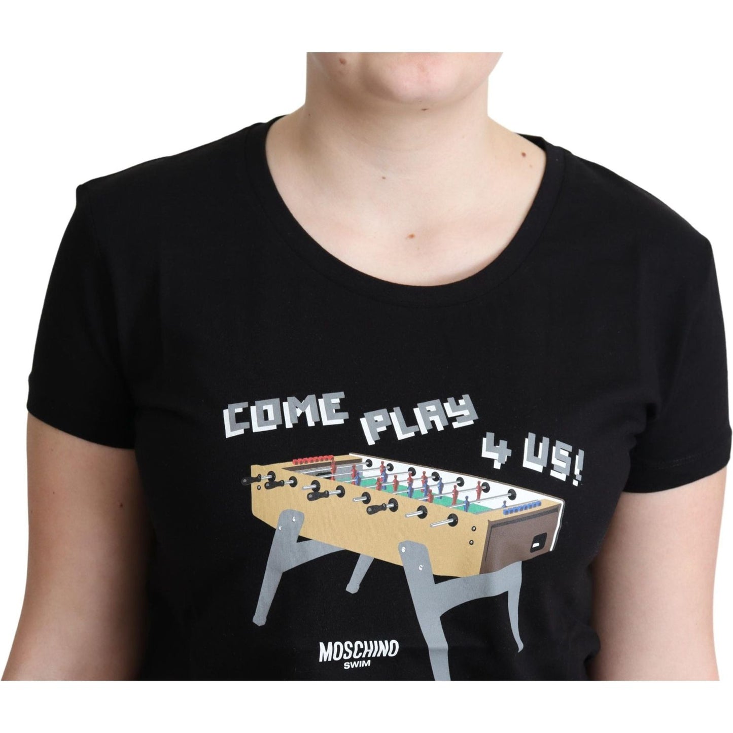 Moschino Black Cotton Come Play 4 Us Print Tops T-shirt Moschino