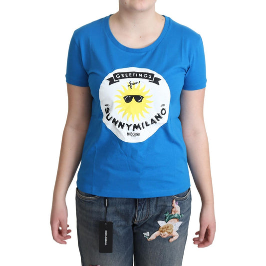 Moschino Blue Cotton Sunny Milano Print Tops T-shirt Moschino