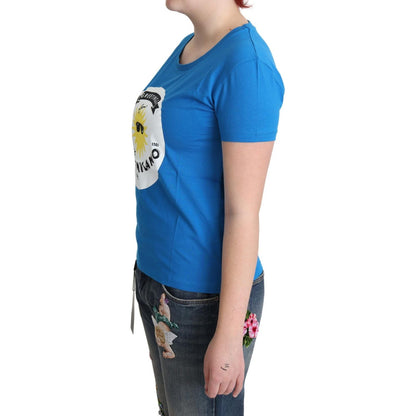 Moschino Blue Cotton Sunny Milano Print Tops T-shirt Moschino