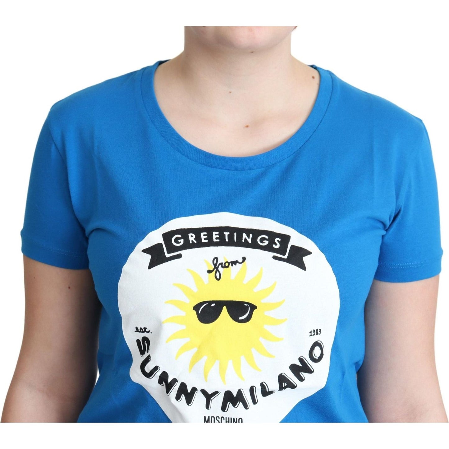 Moschino Blue Cotton Sunny Milano Print Tops T-shirt Moschino