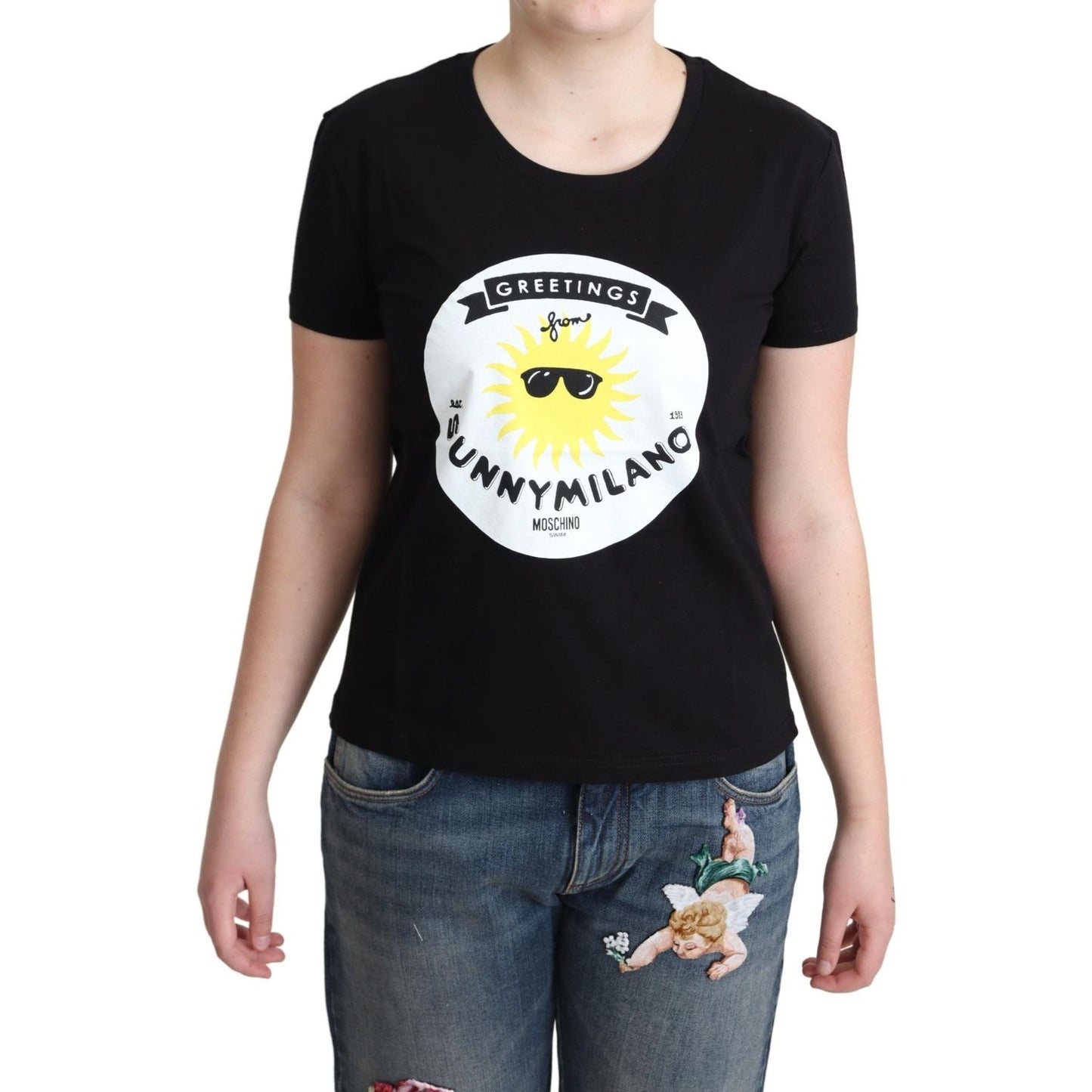 Chic Moschino Cotton Tee with Milano Print Moschino