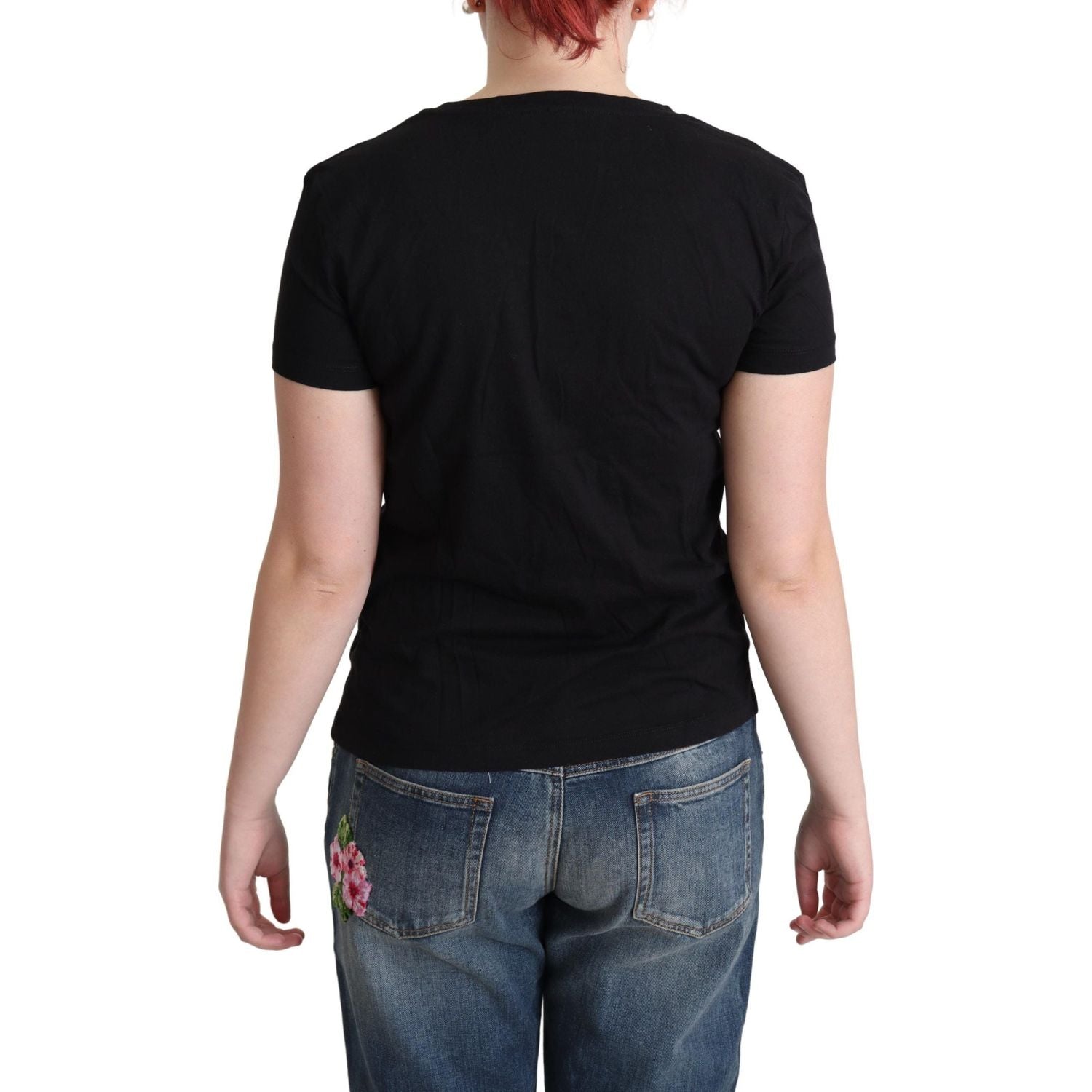 时尚黑色棉质圆领 T 恤