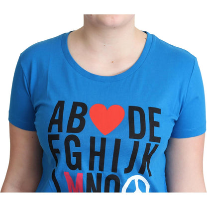 Moschino Blue Cotton Alphabet Letter Print Tops Moschino