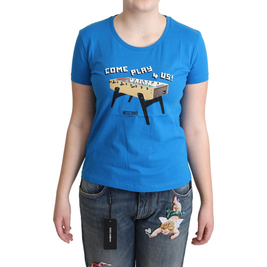 Moschino Blue Cotton Come Play 4 Us Print T-shirt Moschino