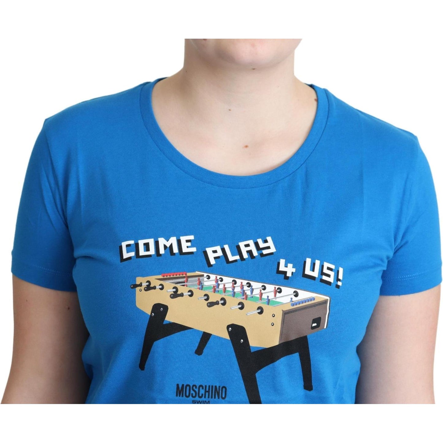 Moschino Blue Cotton Come Play 4 Us Print T-shirt Moschino