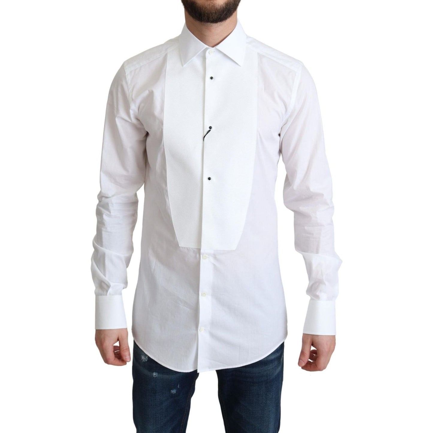 Dolce & Gabbana Elegant White Cotton Bib Dress Shirt Dolce & Gabbana