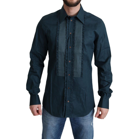 Dolce & Gabbana Blue Placket Cotton Dress Formal Shirt Dolce & Gabbana