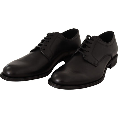 Dolce & Gabbana Black Leather Lace Up Mens Formal Derby Shoes Dolce & Gabbana