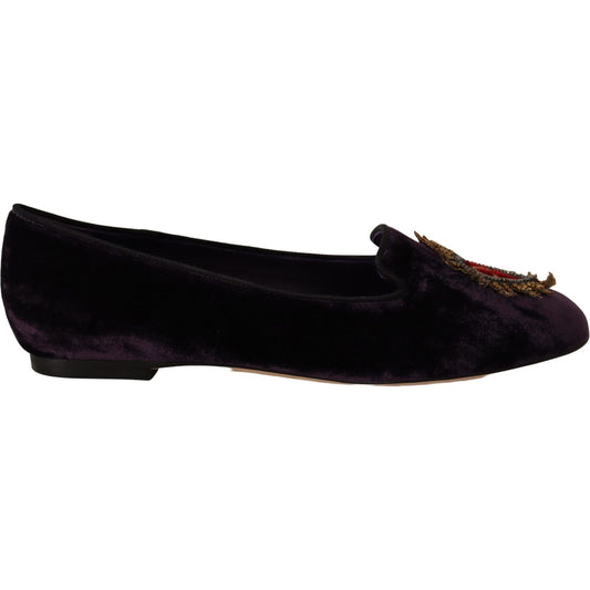 Dolce & Gabbana Purple Velvet DG Heart Loafers Flats Shoes Dolce & Gabbana