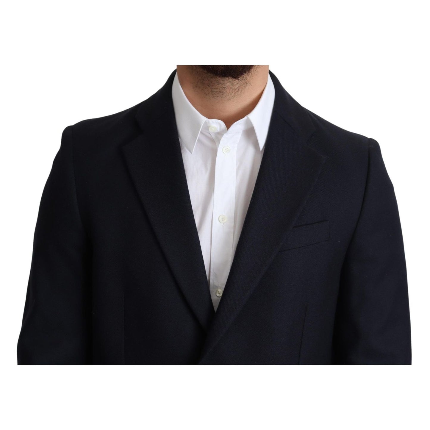 Dolce & Gabbana Dark Blue Wool Single Breasted Coat Jacket