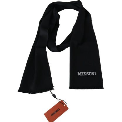 Missoni Black 100% Wool Unisex Neck Wrap Fringes Logo Scarf Missoni