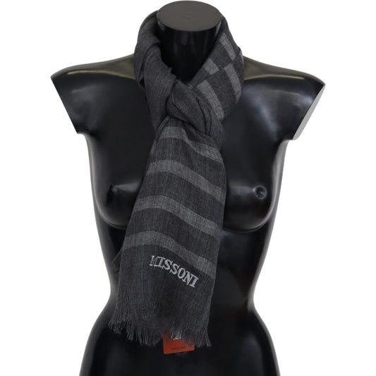 Missoni Gray Striped Wool Unisex Neck Wrap Fringes Scarf Missoni