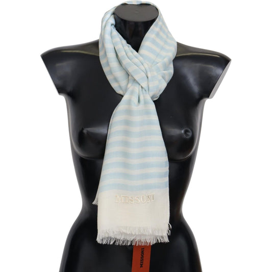 Missoni Blue White Lined Cashmere Unisex Wrap Scarf Missoni