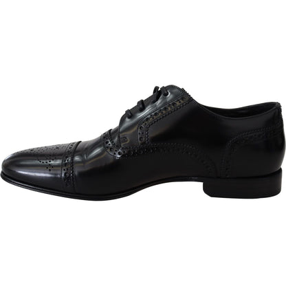 Dolce & Gabbana Black Leather Men Derby Formal Loafers Shoes Dolce & Gabbana