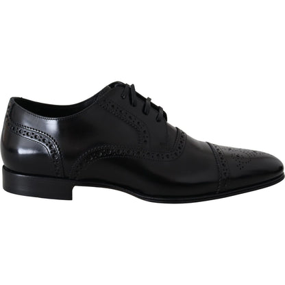 Dolce & Gabbana Black Leather Men Derby Formal Loafers Shoes Dolce & Gabbana