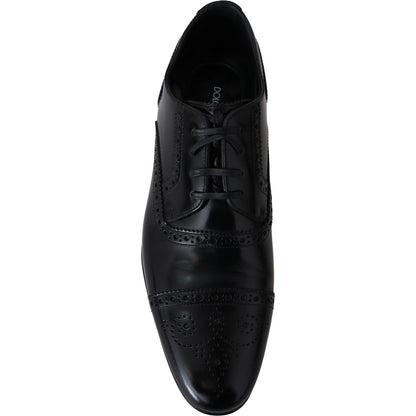 Dolce & Gabbana Black Leather Men Derby Formal Loafers Shoes Dolce & Gabbana