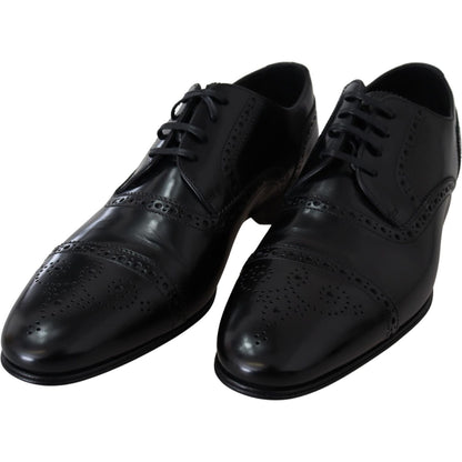 Dolce & Gabbana Black Leather Men Derby Formal Loafers Shoes Dolce & Gabbana