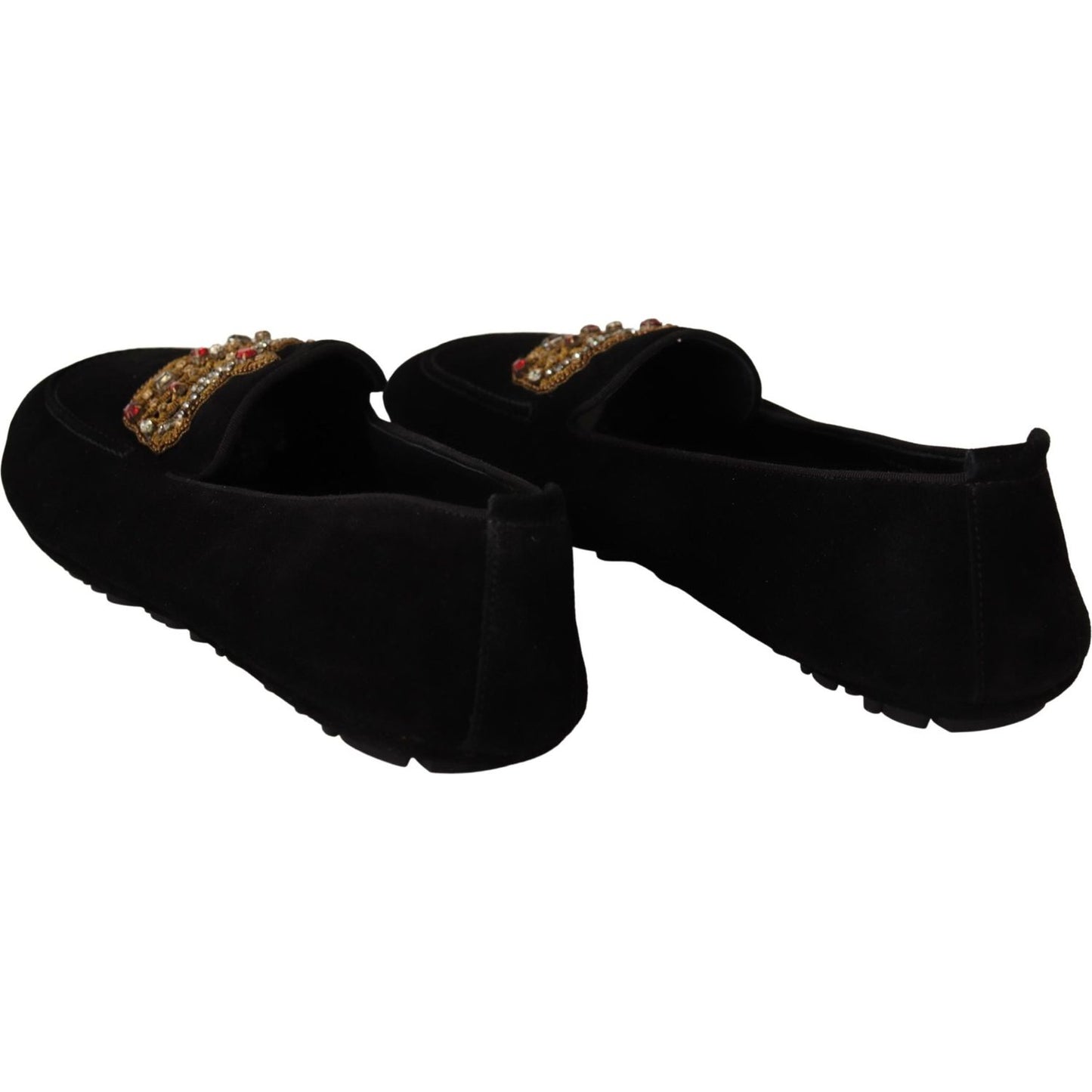 Dolce & Gabbana Black Leather Crystal Gold Crown Loafers Shoes Dolce & Gabbana