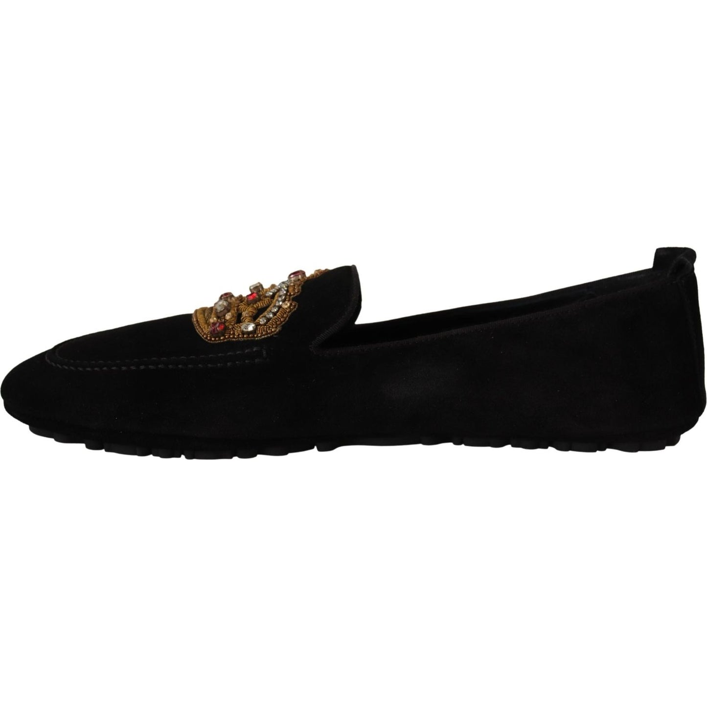Dolce & Gabbana Black Leather Crystal Gold Crown Loafers Shoes Dolce & Gabbana