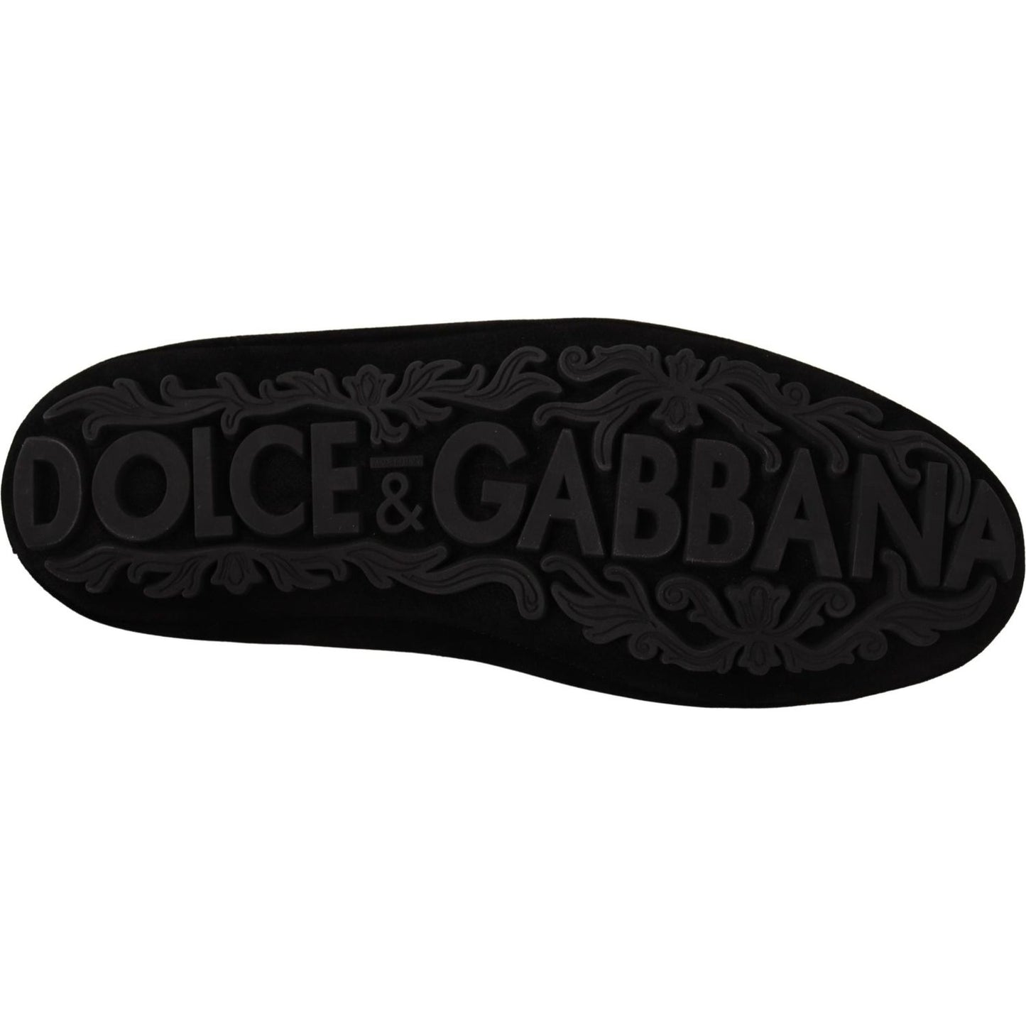 Dolce & Gabbana Black Leather Crystal Gold Crown Loafers Shoes Dolce & Gabbana