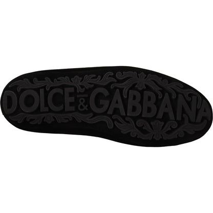 Dolce & Gabbana Black Leather Crystal Gold Crown Loafers Shoes Dolce & Gabbana