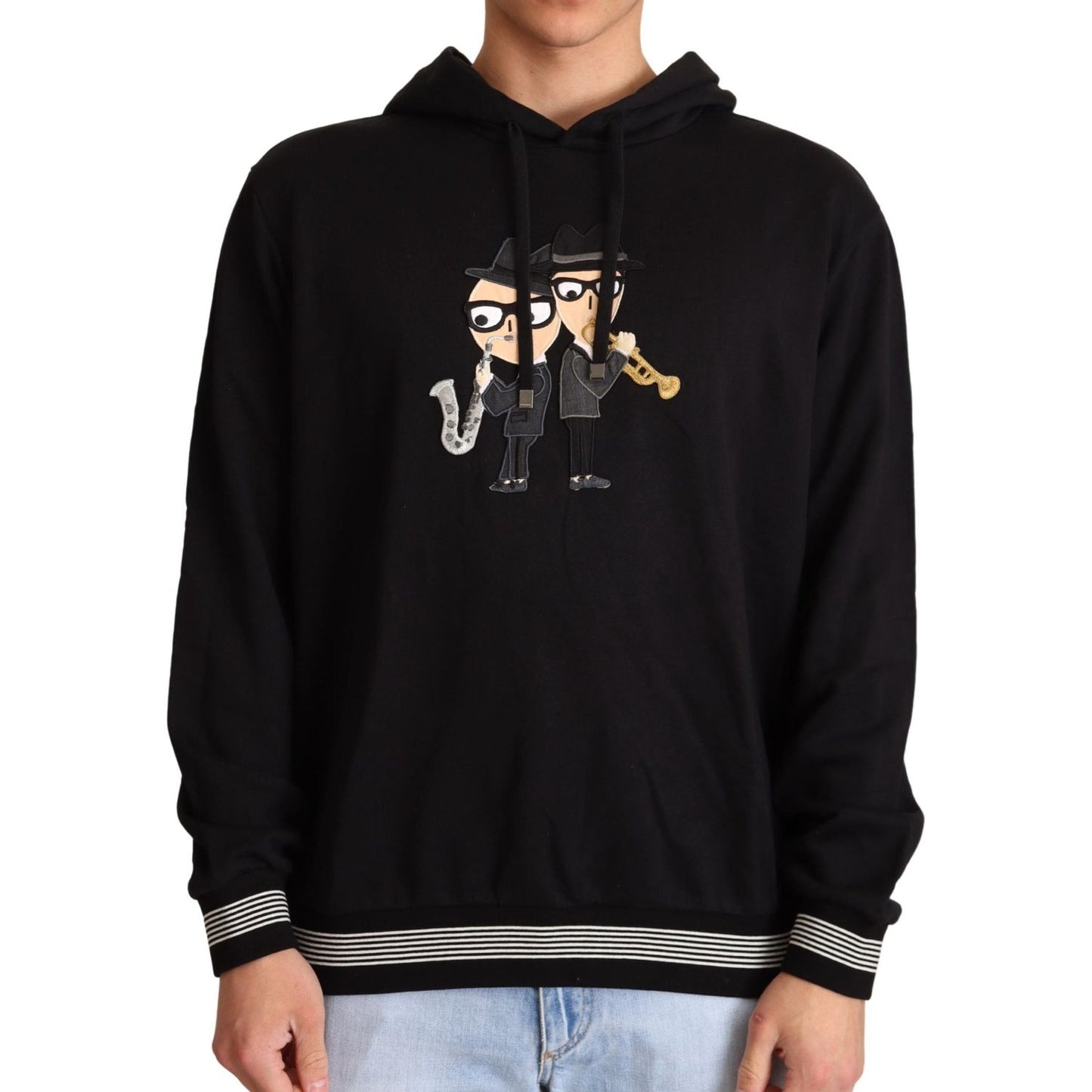 Dolce & Gabbana Elegant Embroidered Black Cotton Sweater Dolce & Gabbana