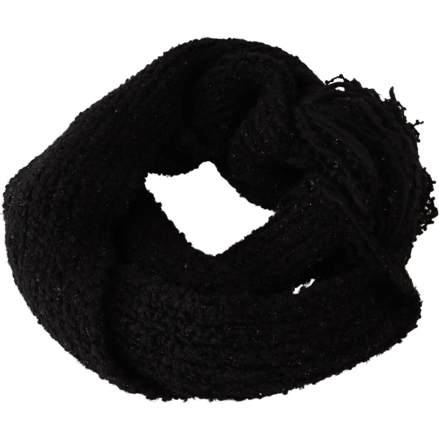 Dolce & Gabbana Black Virgin Wool Knitted Wrap Shawl Scarf Dolce & Gabbana