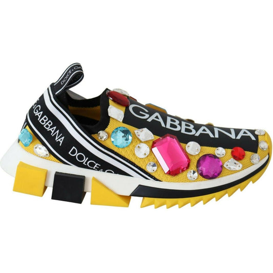Dolce & Gabbana Yellow Multicolor Crystals Sneakers Shoes