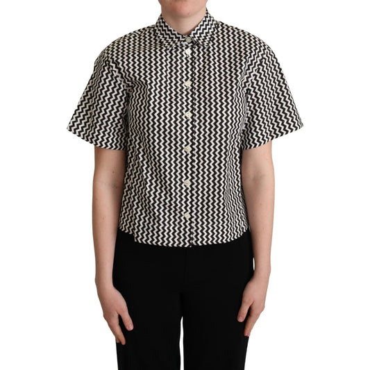 Dolce & Gabbana Black White Zigzag Collar Cotton Top Shirt Dolce & Gabbana