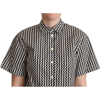 Dolce & Gabbana Black White Zigzag Collar Cotton Top Shirt