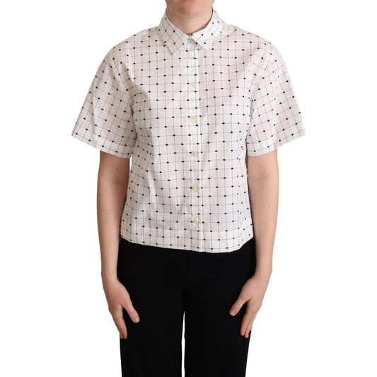 Dolce & Gabbana White Polka Dot Cotton Collared Shirt Top Dolce & Gabbana