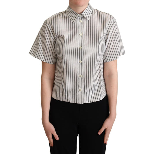Dolce & Gabbana White Black Striped Collared Shirt Dolce & Gabbana