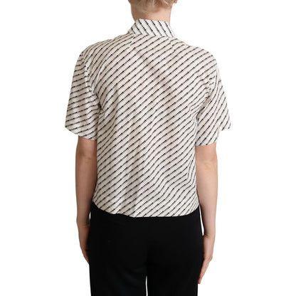 Dolce & Gabbana White Dotted Collared Blouse Shirt