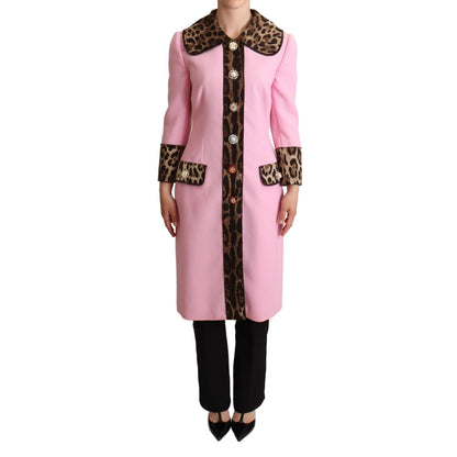 Dolce & Gabbana Pink Leopard Wool Trenchcoat Jacket