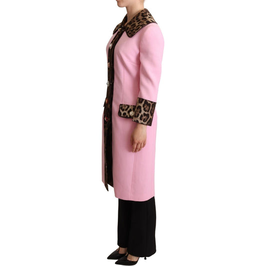 Dolce & Gabbana Chic Pink Leopard Trench with Crystal Buttons Dolce & Gabbana