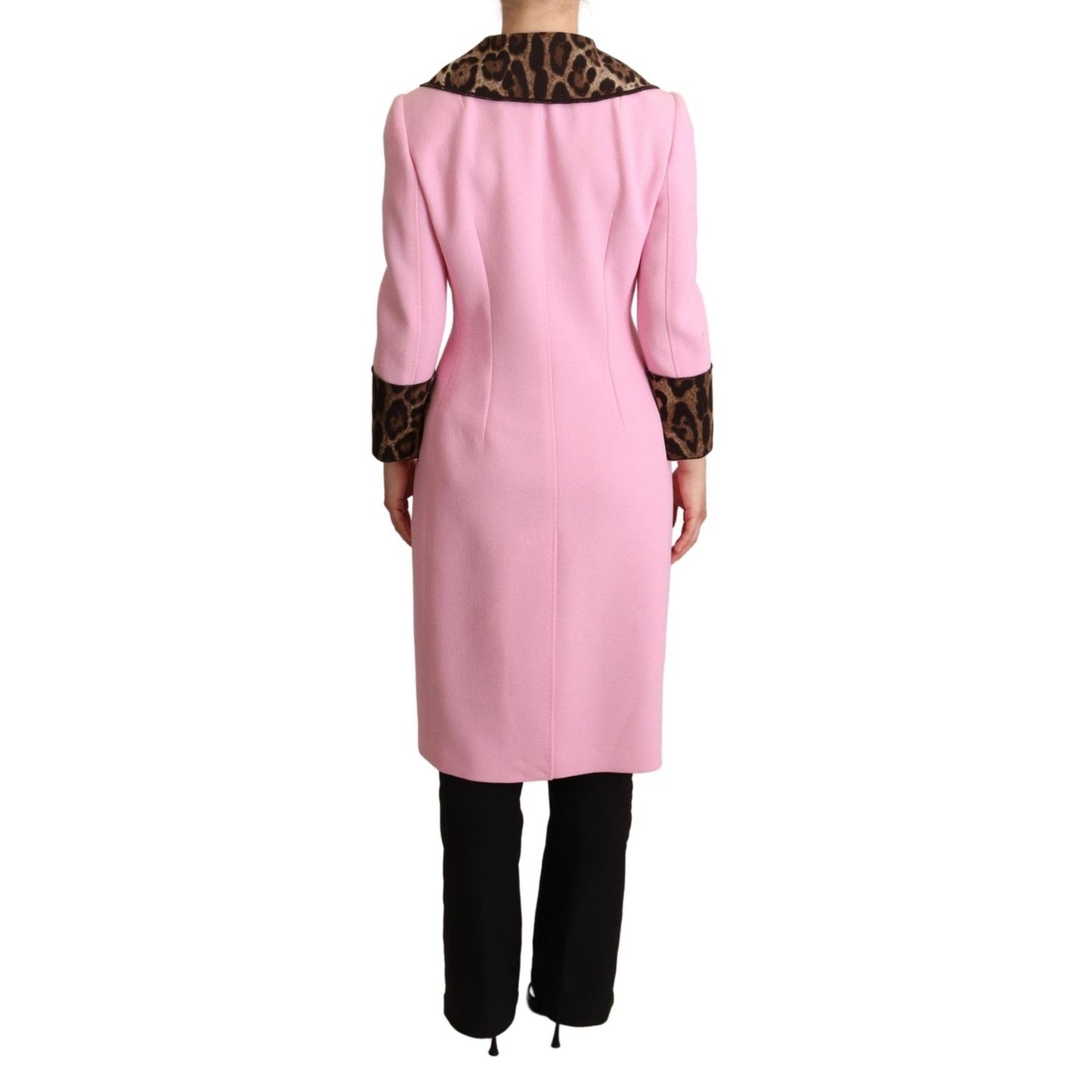 Dolce & Gabbana Pink Leopard Wool Trenchcoat Jacket