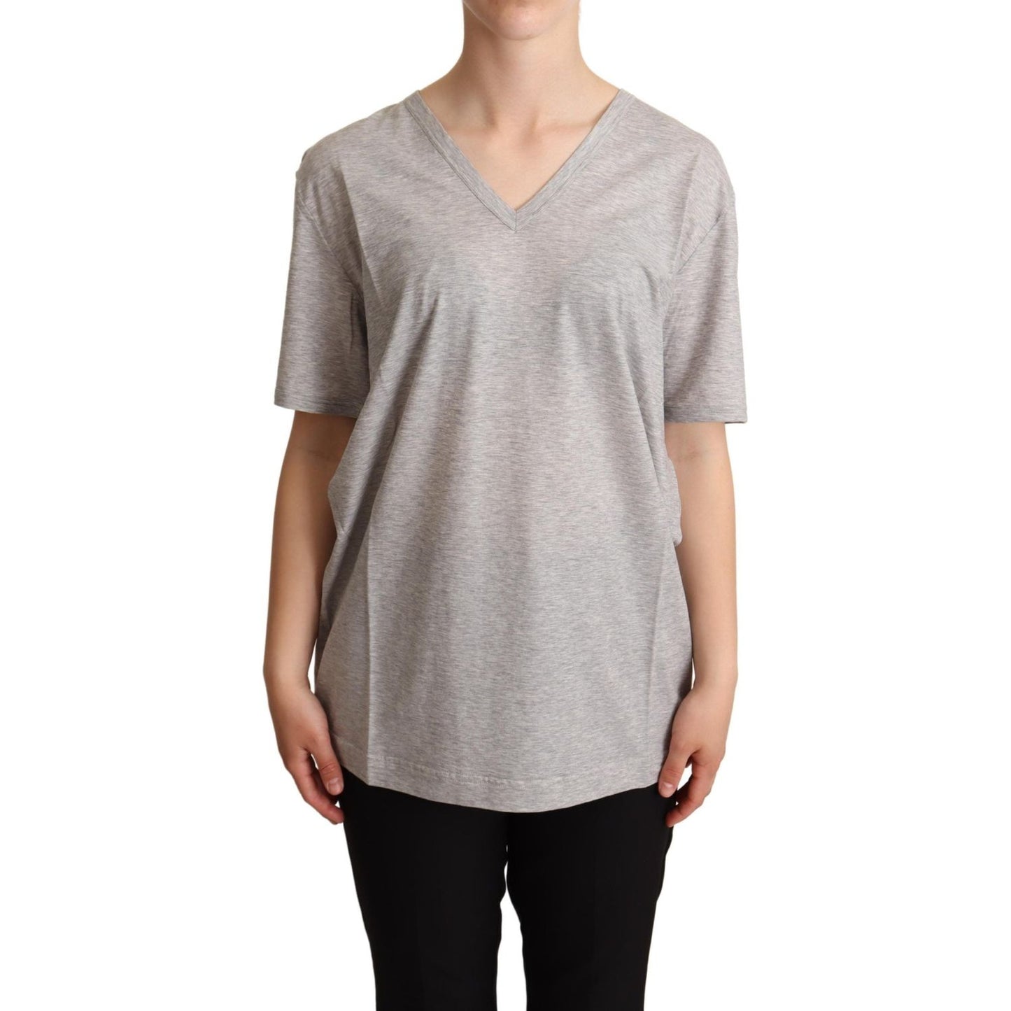 Dolce & Gabbana Elegant Gray V-Neck Cotton Tee Dolce & Gabbana