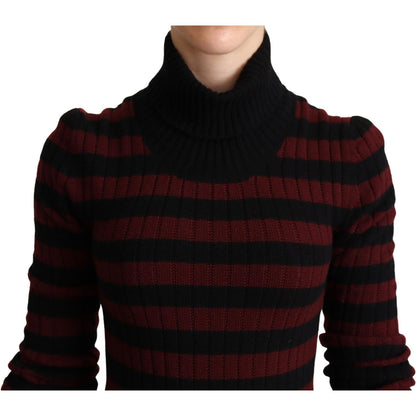 Dolce & Gabbana Black Red Striped Wool Pullover Sweater