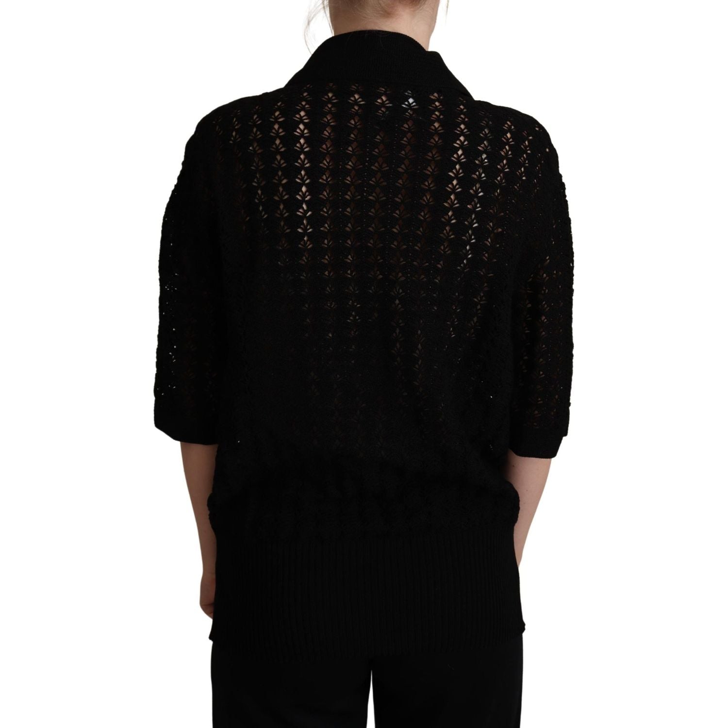 Dolce & Gabbana Black Embroidered Knitted Cotton Sweater