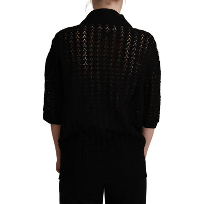 Dolce & Gabbana Black Embroidered Knitted Cotton Sweater