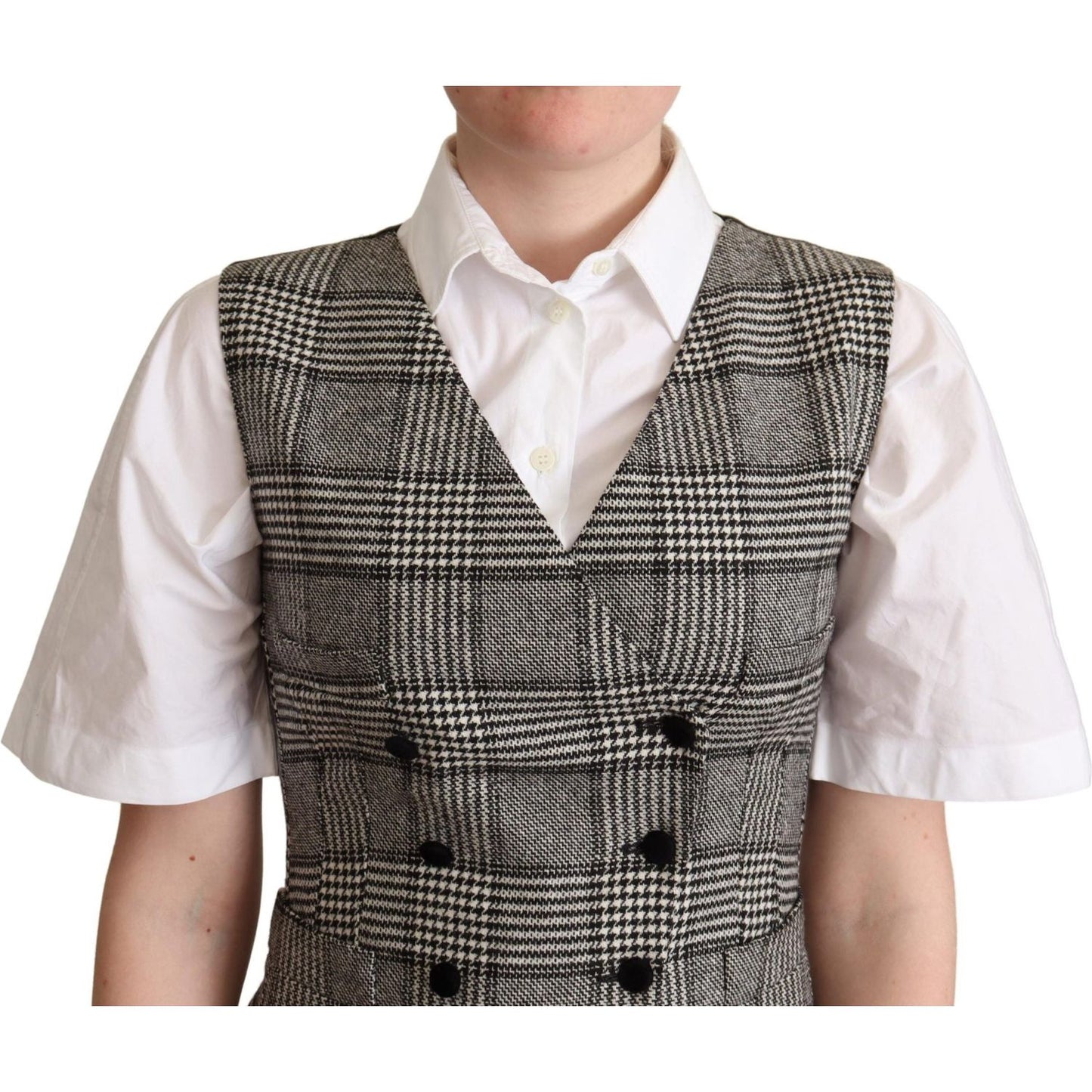 Dolce & Gabbana Elegant Checkered Gray Silk Blend Vest Dolce & Gabbana