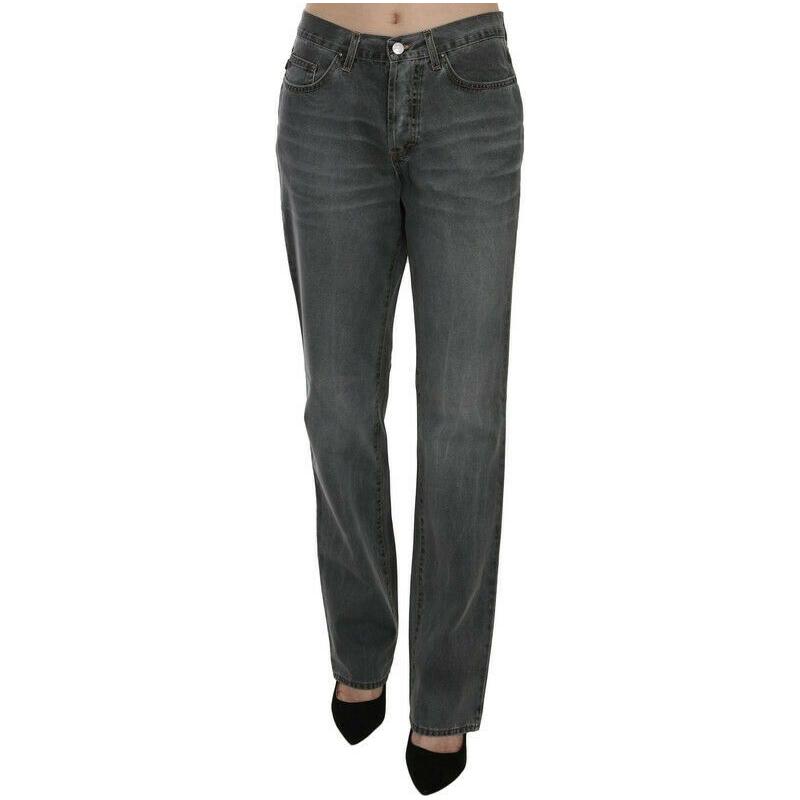 Just Cavalli Chic Gray Mid Waist Straight Leg Jeans Just Cavalli