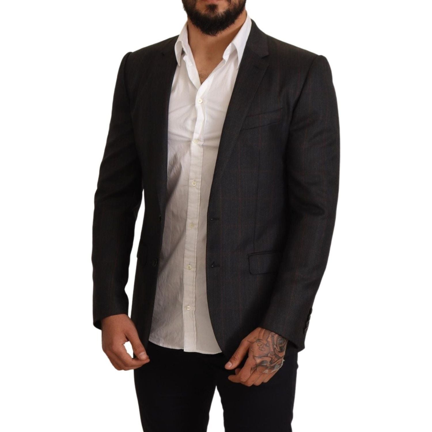 Dolce & Gabbana Gray Check Wool Slim Fit Blazer Jacket