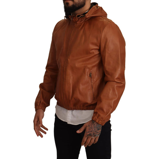 Dolce & Gabbana Elegant Brown Leather Bomber Jacket Dolce & Gabbana